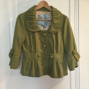 Anthropologie Tabitha Lime Green 3/4 Sleeve Blazer